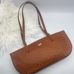 GRILLIS Brown Roma Ostrich Leather Italian Handbag Satchel Top Handle Bag